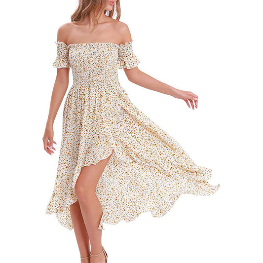 Summer Off Shoulder Bohemian Printed A Line Beach Dress