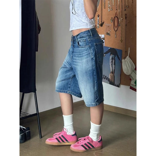 Hot Girl Loose-fitting Wide-leg Slim-fit Five Points Straight Pirate Shorts