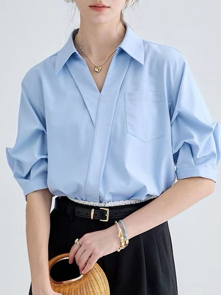 Design Sense Minority Fashion Elegant High Sense V-neck Young French Top