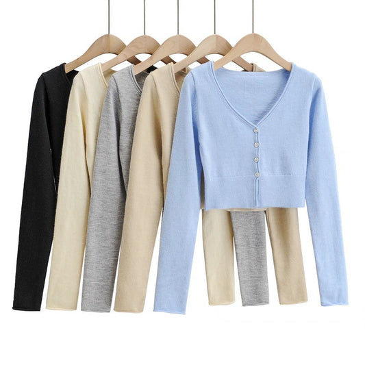 Long Sleeve Knitted Cardigan Bottoming Slim Fit Slimming Short Top