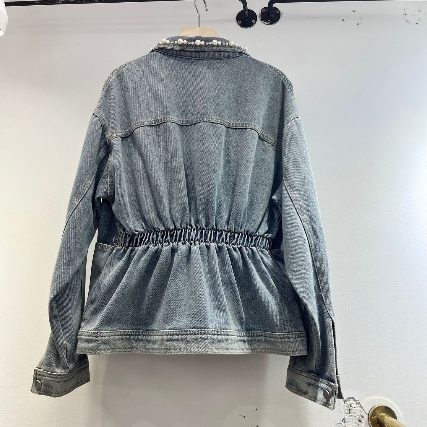 Vintage Denim Jacket Women's Washed Waist Heavy Industry Beads