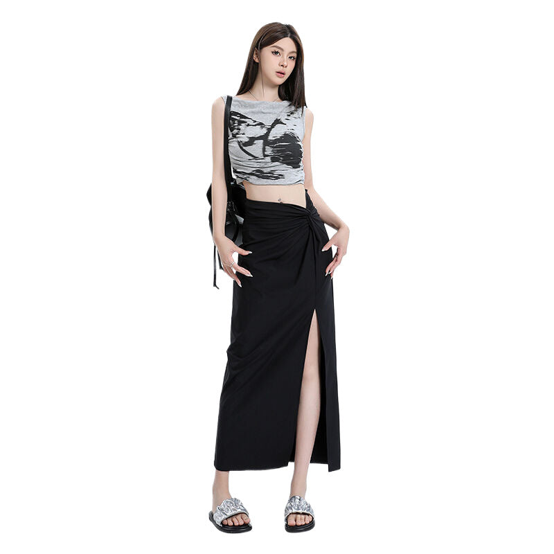 Summer New High Waist Slimming Slit Hemline At Hem Asymmetric Skirt