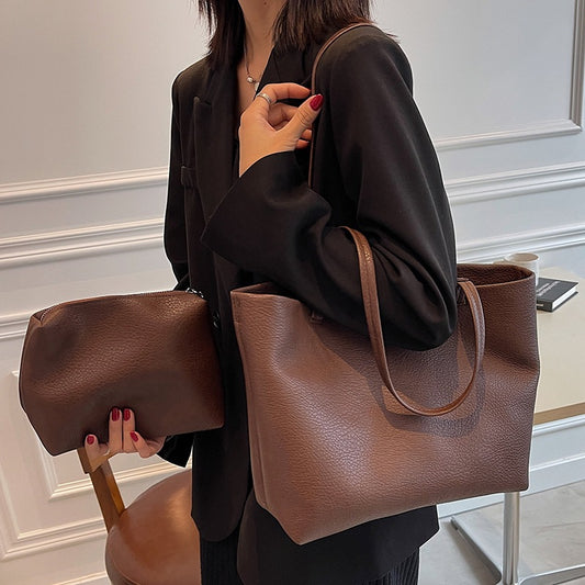 match Casual Soft Leather Large Capacity Shoulder Bag