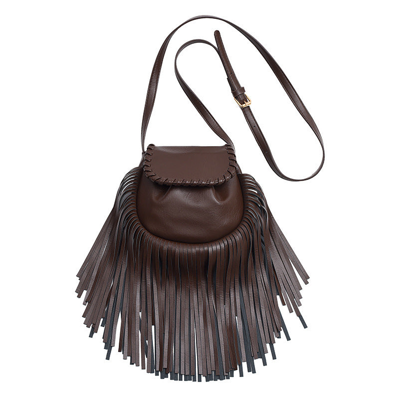 Fashion Trend Retro Tassel Shoulder Cross Body Bucket Bag