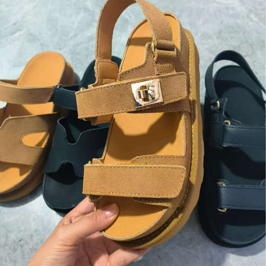 Plus Size Platform Sandals Suede Velcro Outdoor Roman Sandals Women's Shoes