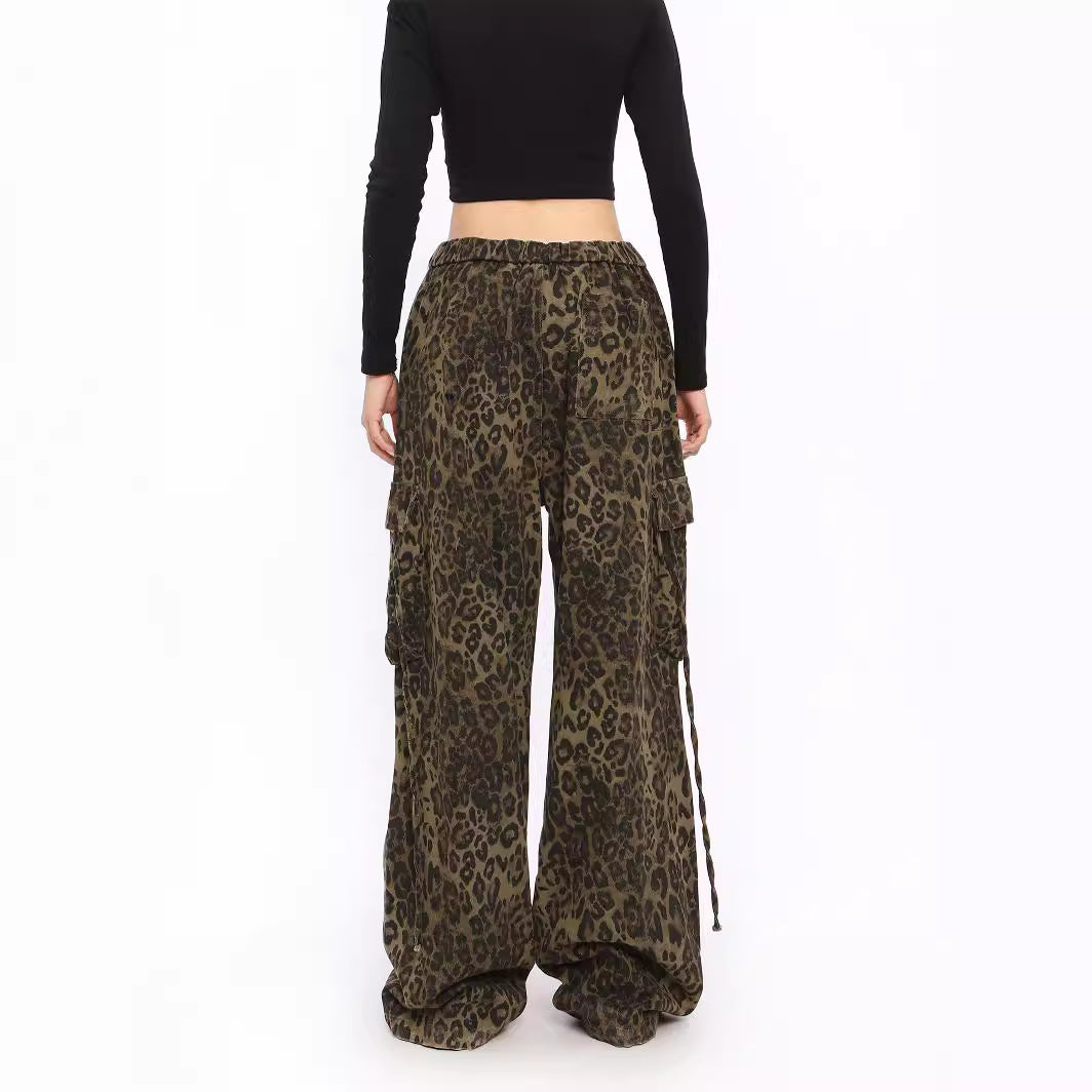 Amerikansk Leopardprint Brede Bukseben Overall