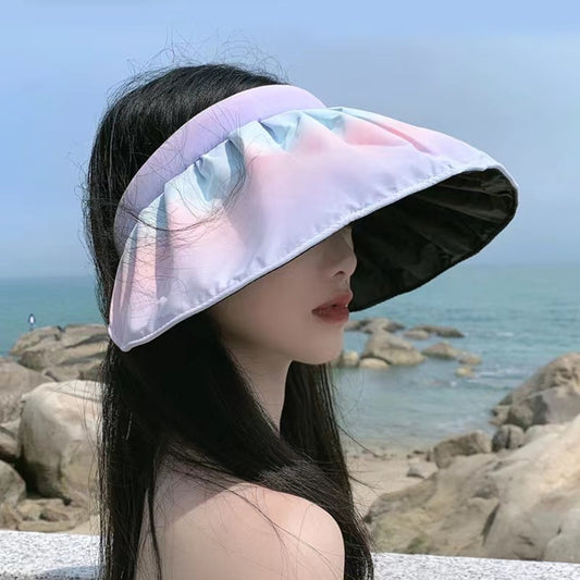 Dame Gradient Sort Gummi Stor Skygge Solskærm Shell Hat