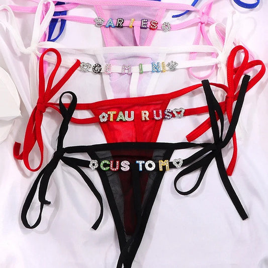 Lace Transparent Rhinestone Alphabet Panties