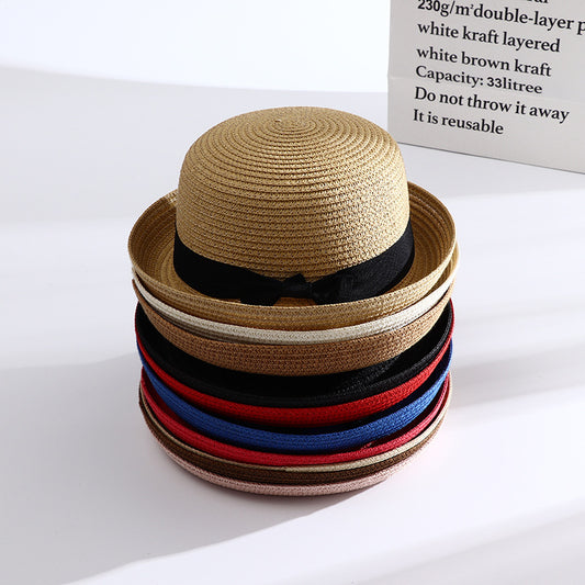 Women's New European And American Woven Bow Straw Hat