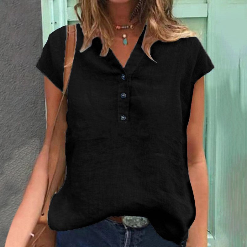 Spring And Summer New Shirt V-neck Buttons Short Sleeve