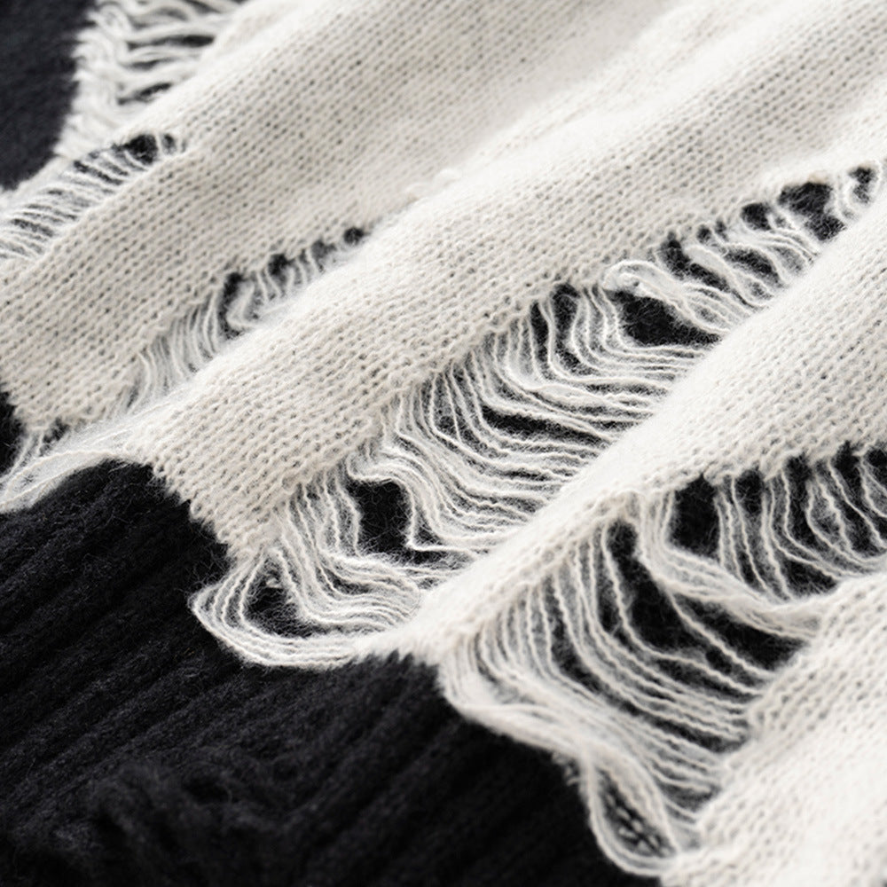Lazy Wind Color Matching Hole Beggar Sweater
