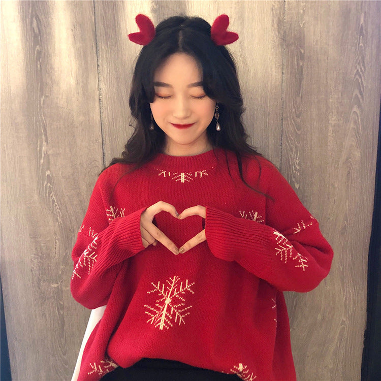 Women's Loose Top Student Cute Red Sweater
