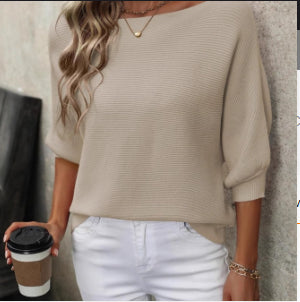 Women's Solid Color Loose Batwing Sleeve Sweater