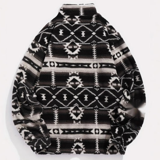 Fashionable Women's Ethnic Printed Fleece Sweater
