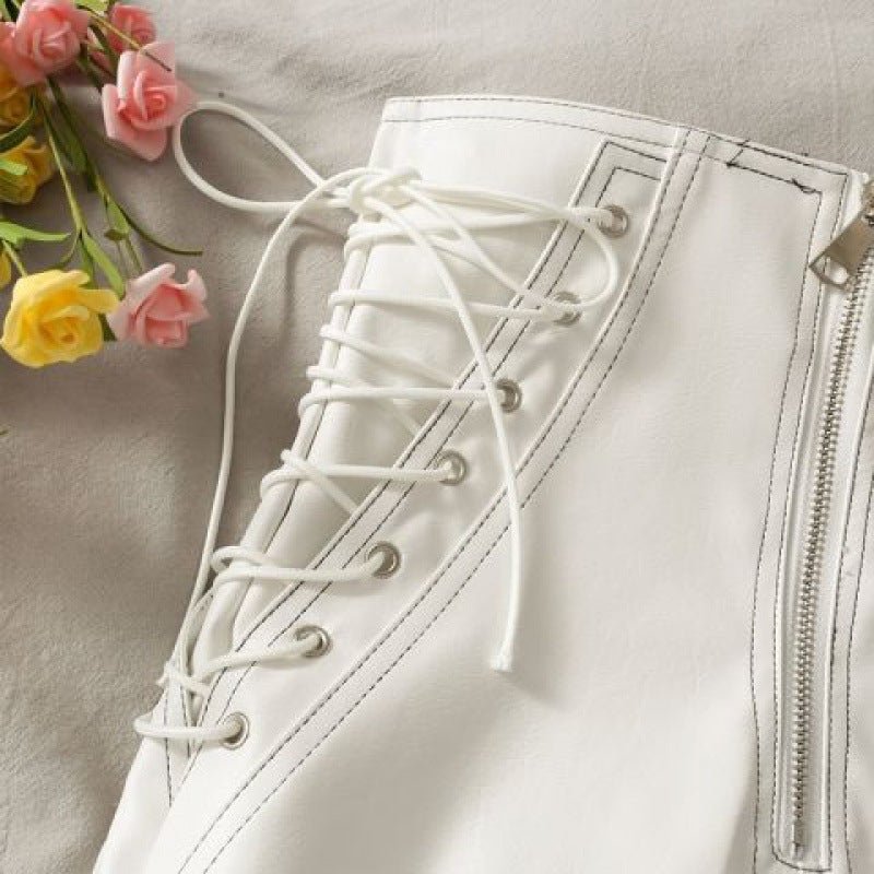 Thin Leather Shorts Women Spring And Autumn Slim Zipper