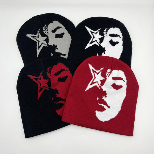 European And American Jacquard Portrait Series Brimless Knitted Hat