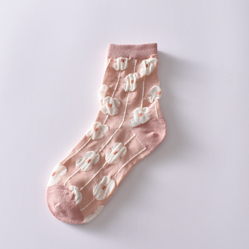 Cotton Pink Autumn And Winter Socks Women's Mid-calf Korean Style