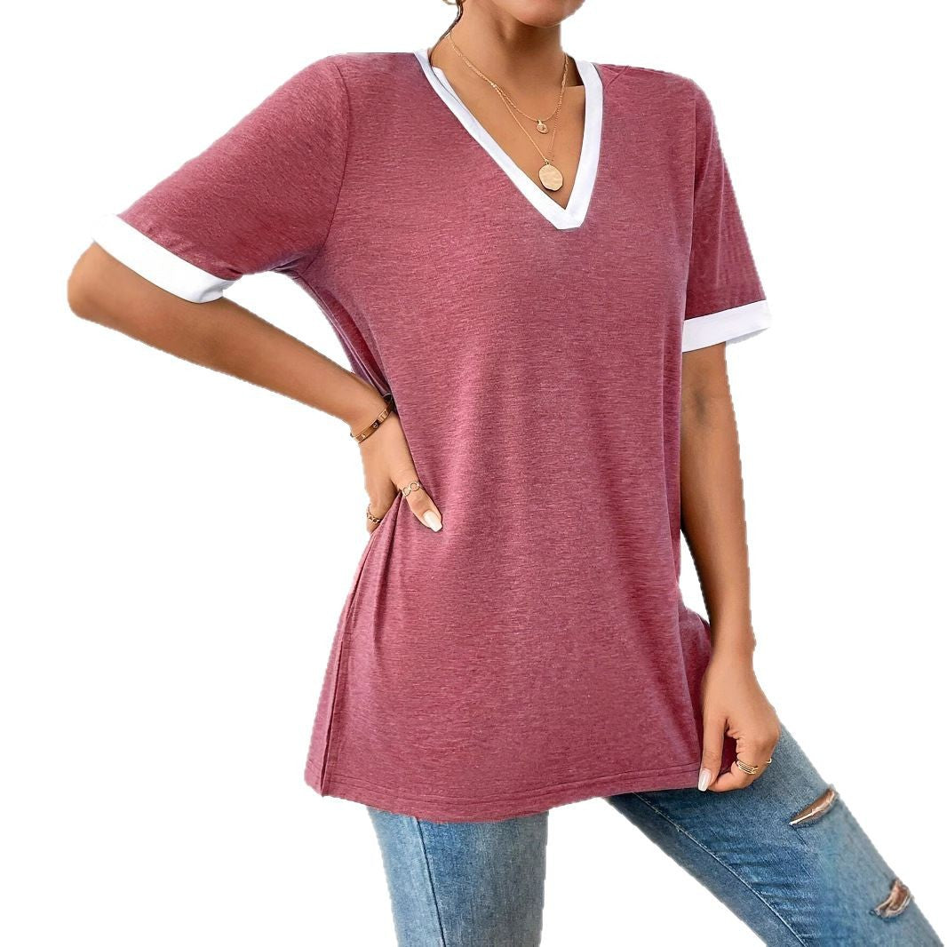 Women's Color Matching Short-sleeved Top