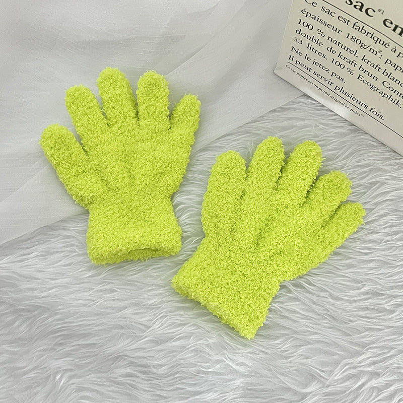 Winter Children's Gloves Finger Writing Cold-proof Warm Gloves Solid Color Knitted Coral Velvet Gloves