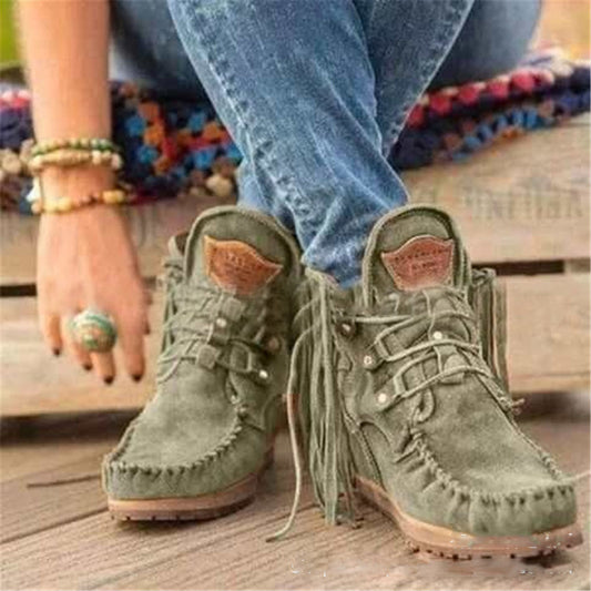 Fashion Simple Ladies Fringed Short Boots