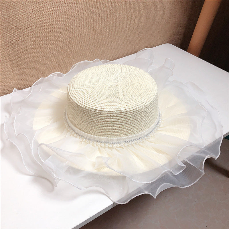 Pearl Lace Mesh Shade Straw Hat