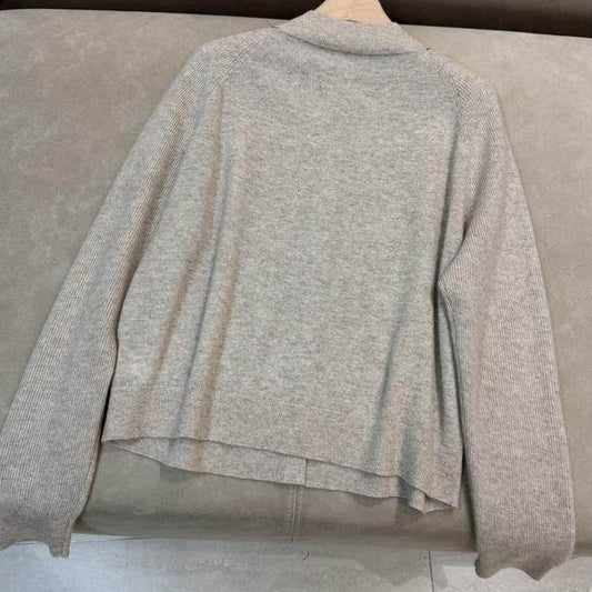 Womens AutumnWinter Crew-Neck Long-Sleeve Wool Knit Cardigan With A Relaxed Slimming Design