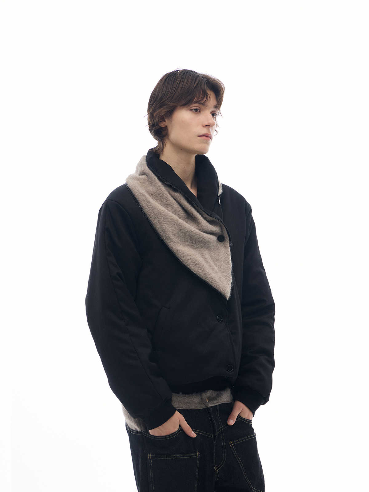 Wool Stand Cut Mink Fur Green Collar Coat Thick Cotton Clothing