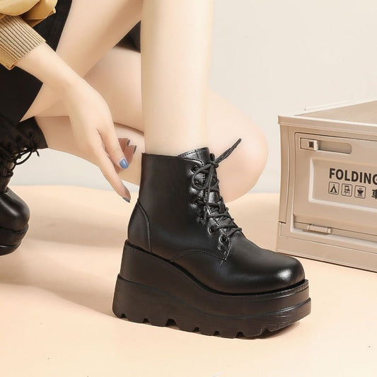 Små Højdeforøgende Martin-støvler til kvinder Britisk stil med høje hæle