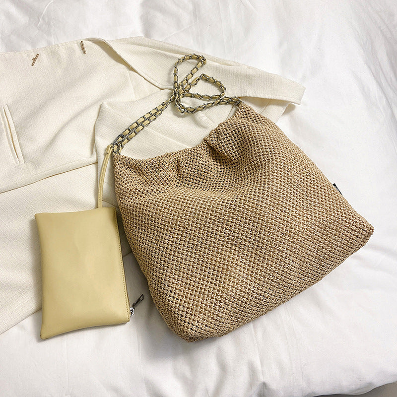 Straw Woven Bag Versatile Chain Crossbody
