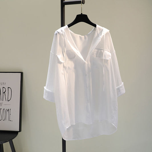 Women's White Hooded Casual Shirt