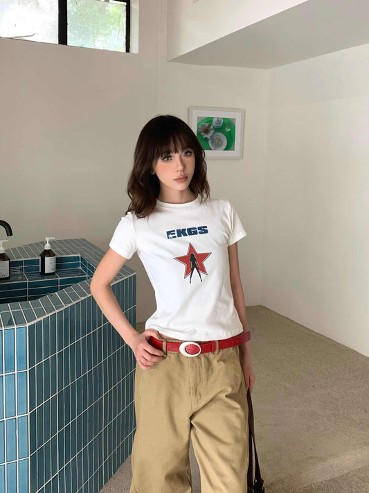 XINGX kortærmet T-shirt med print til damer, kort top