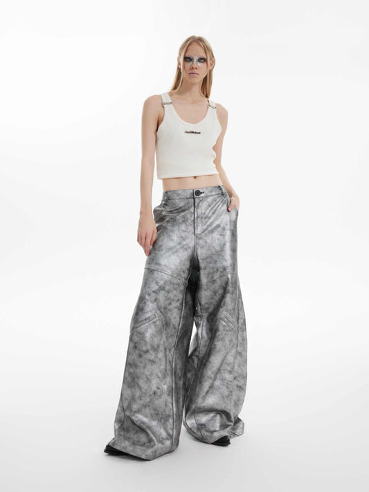 Advanced Loose Silver Wide-leg Casual Pants