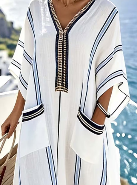 Women'S Casual Color-Block Striped Dress