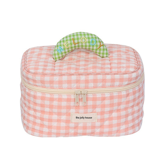 Plaid Cosmetic Bag Large Capacity Good-looking Ins Cute Portable Storage Bag