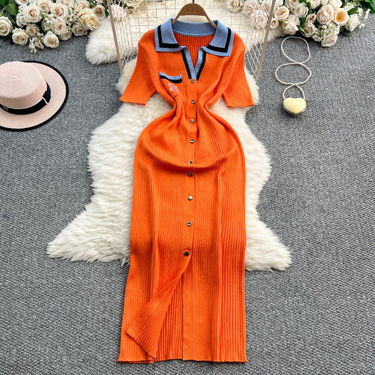 Womens Embroidered Defined-Waist Knitted Dress