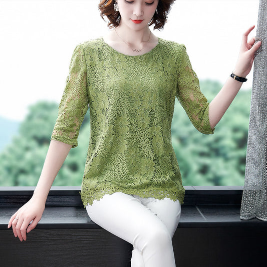 Women's Large Size Loose Mid-length Lace Shirt