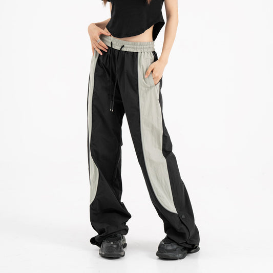 Contrast Color Track Sweatpants Snap Fastener Split Stitching Casual Trousers