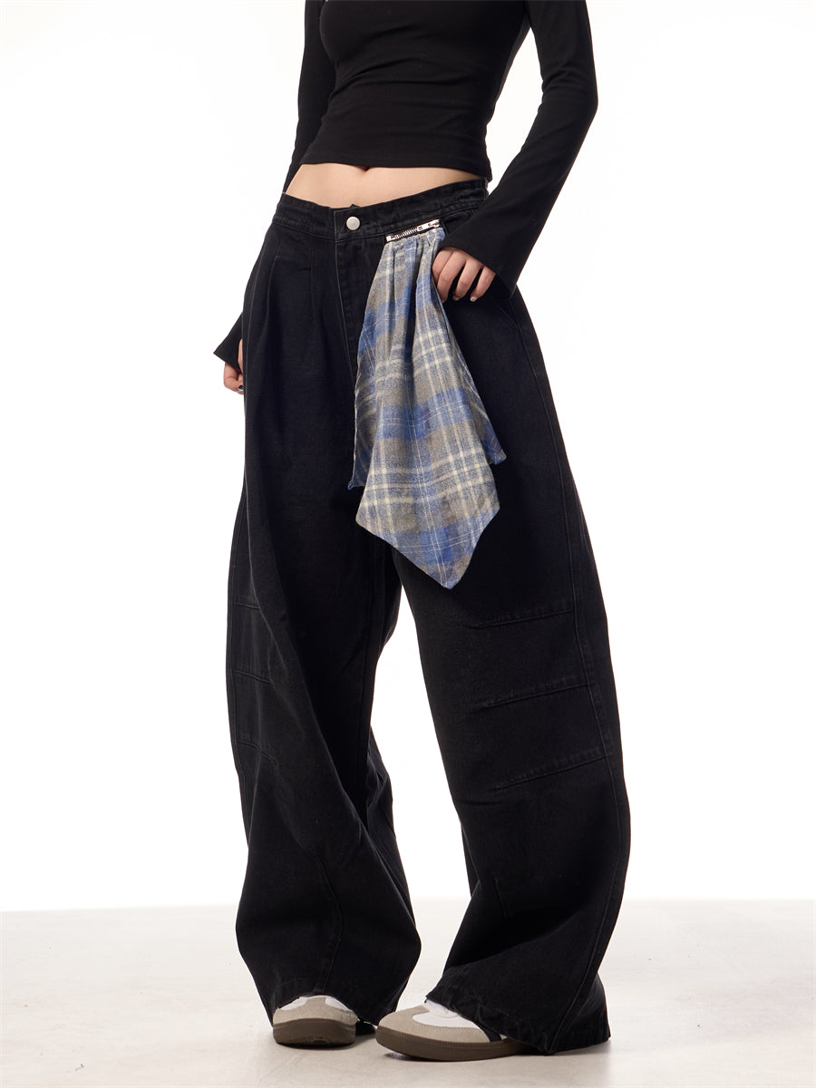 Retro Machete Zipper Detachable Square Scarf Profile Jeans
