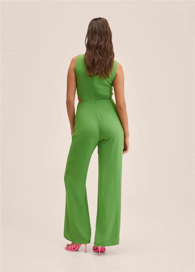 High Waist Waist Knot Cut Trousers Jumpsuit Women's