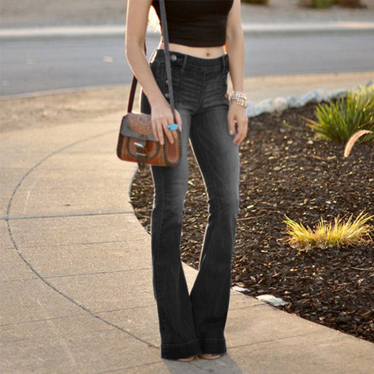 Damejeans med knaplukning, ensfarvede, slim fit