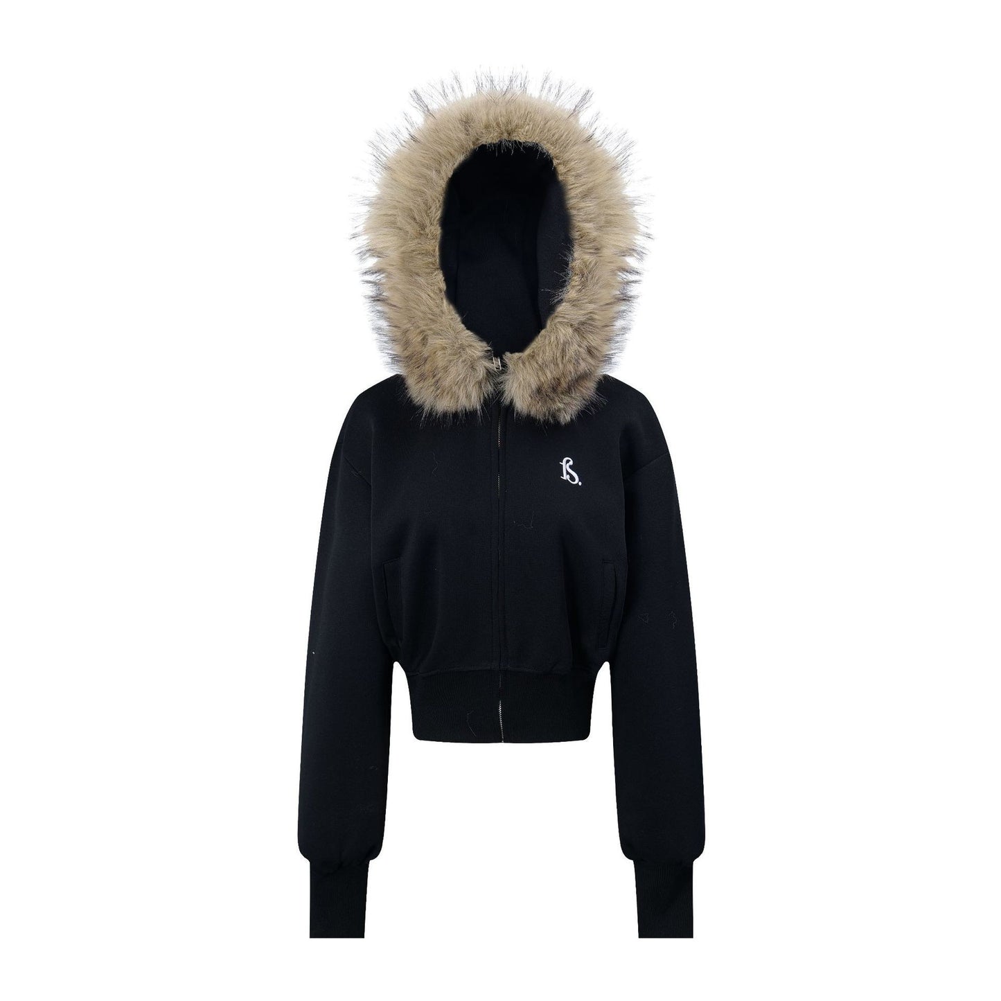 American Retro Short Fur Collar Detachable Hoodie Coat