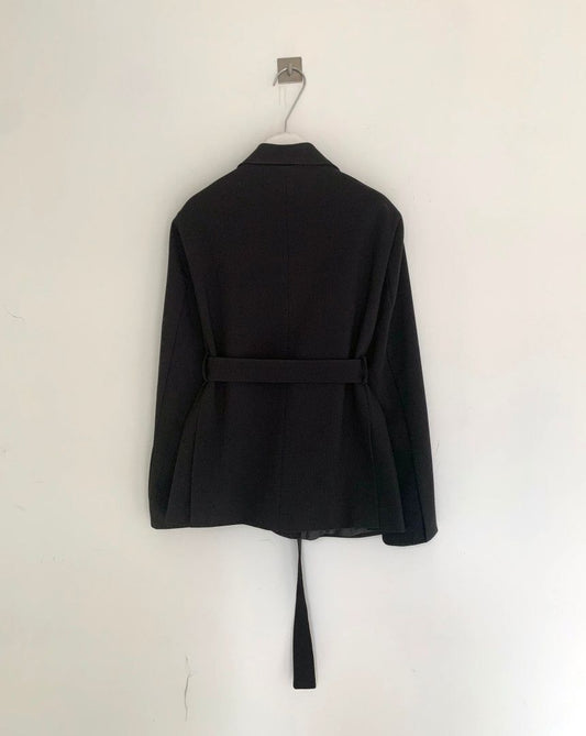 Women's Waist Long Sleeve Short Suit Jacket With Belt