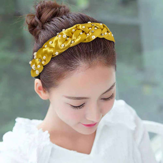 Crossed Wide-sided Knotted Pearl Headband