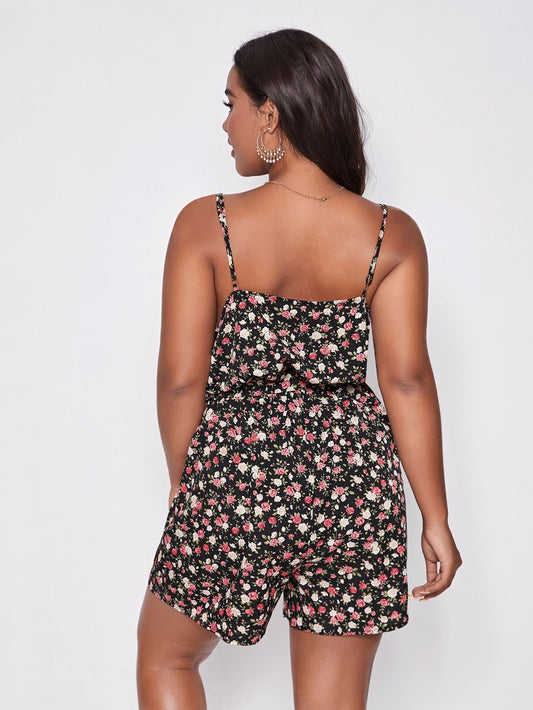 Ladies Plus Size Suspender Loose Fat Girl Jumpsuit Shorts