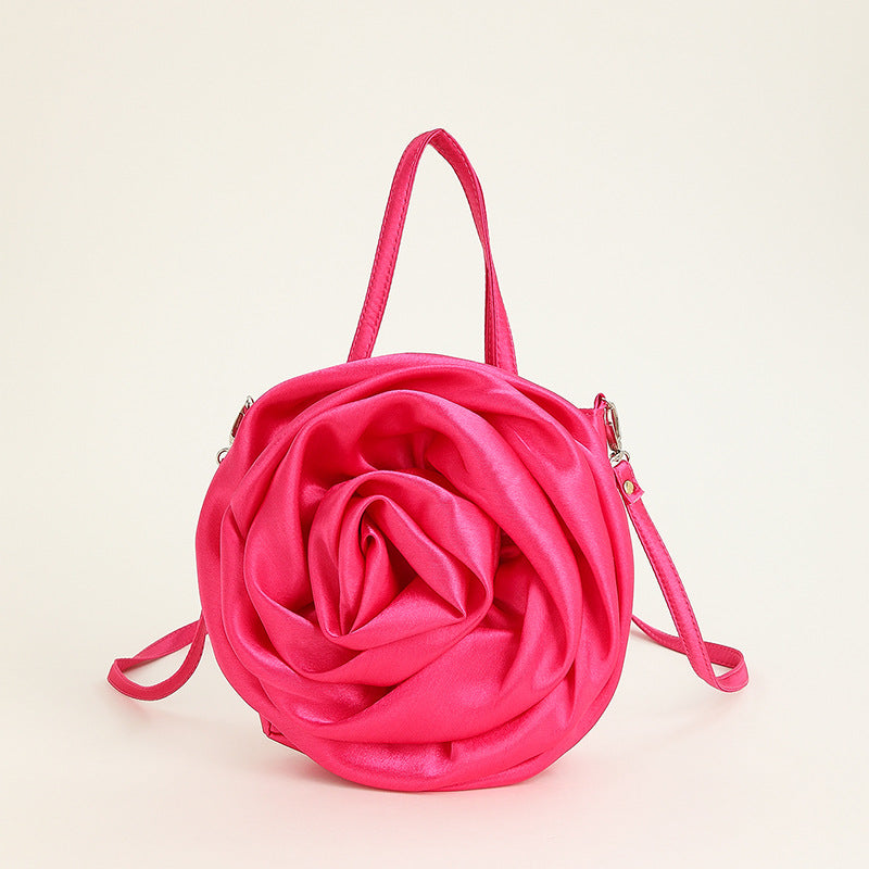 Satin Satin Three-dimensional Rose Flower Shape Portable Crossbody Party Wedding Female Dinner Bag