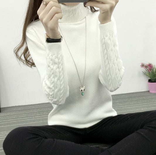Turtleneck Cable-knit Pullover Thickened Slim Fit Slimming Sweater