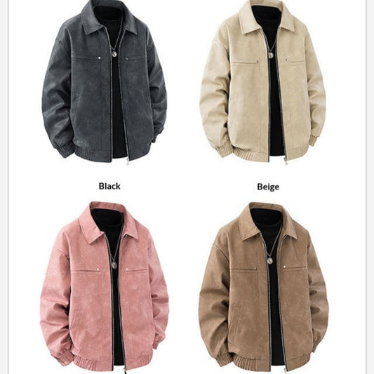 Mens American-style Vintage Solid-color Lapel Jacket