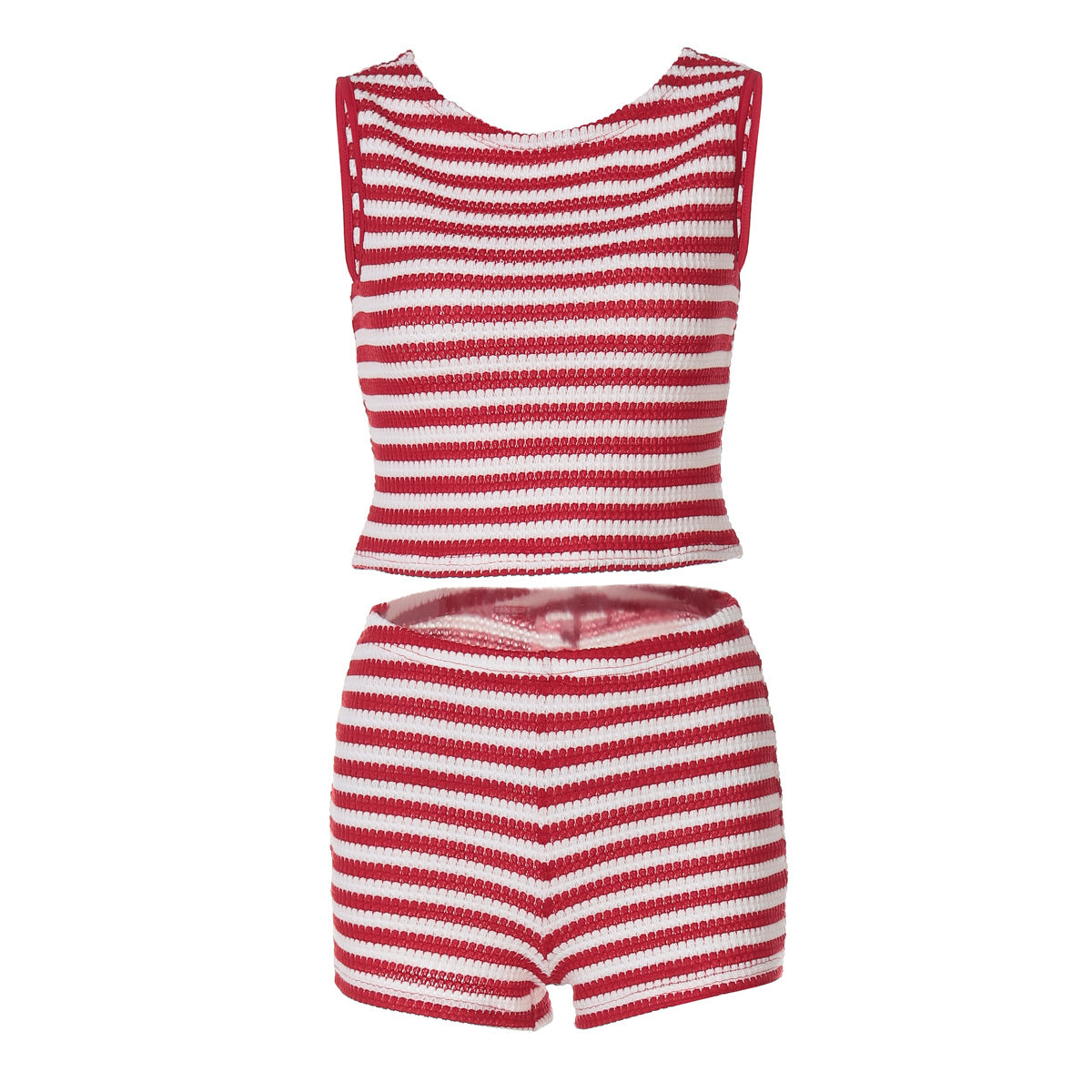 Polyester Striped Color-block Vest Slim Sexy Shorts