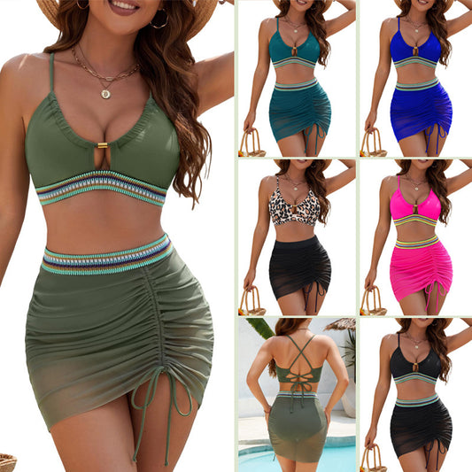 Personalized Solid Color European And American Style Fashionable Sexy Mesh-Patchwork Split Womens Bikini Swimsuit