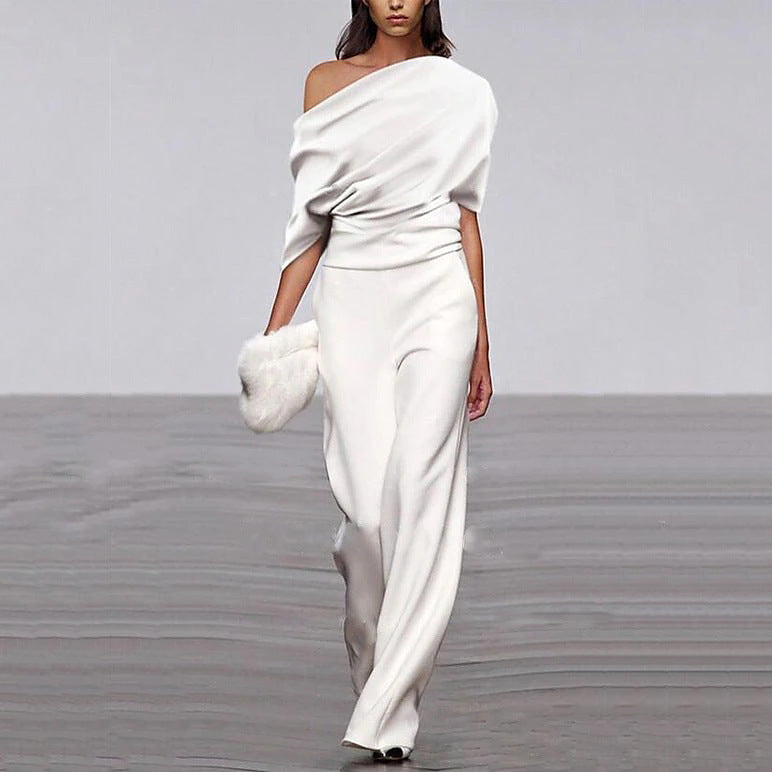 Off-neck Jumpsuit Loose Casual Women's Clothing Solid Color